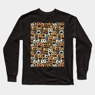 Pile of Jack o Laterns - Halloween Pattern - Bright Colors Long Sleeve T-Shirt